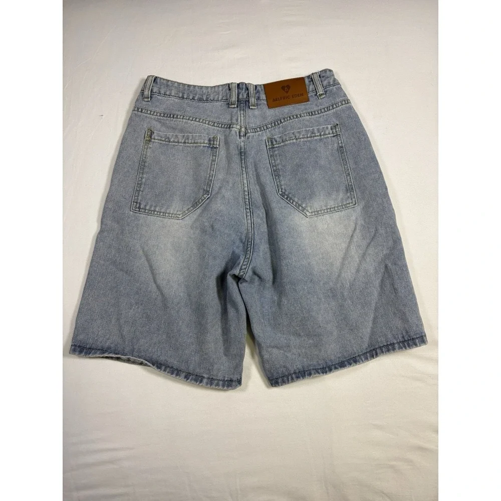 Aelfric Eden Baggy Denim Jorts Size 30 Light Wash Pleated Streetwear Skater Sho